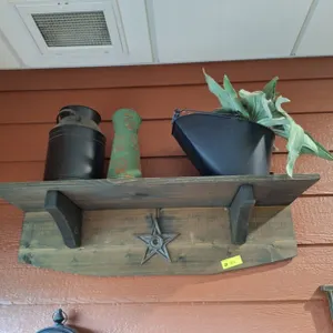 Wood Shelf with Fake Plants, 38"x11"x8"