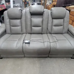 Gray Power Reclining Sofa with USB Ports, Power Outlets, and Nailhead Trim