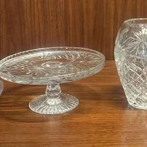 Etched Glass Serving Dishes and Vase