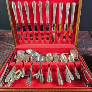 Silver-Plated Flatware in Wooden Storage Boxes