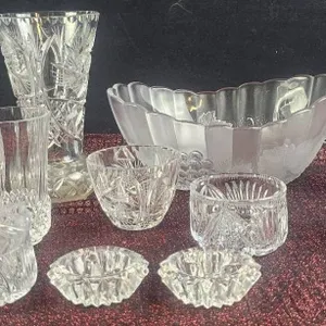 Clear Cut Glass Bowls, Glasses, and Decorative Items