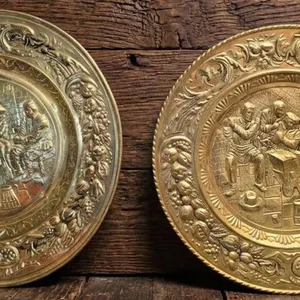 Embossed Brass Wall Plates with Figurative Scenes