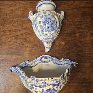 Blue and White Ceramic Wall-Mounted Planter with Lid