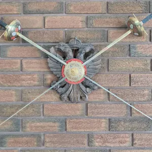 Decorative Wall-Mounted Dual Sword Plaque with Eagle Emblem and Gold Accents
