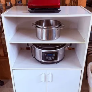 White Freestanding Storage Cabinet With Shelves and Double Door Base