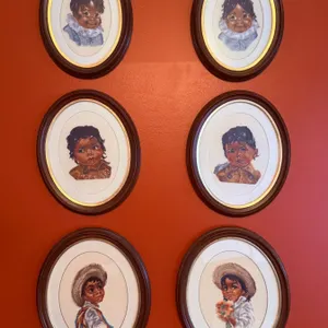 Six Oval Needlepoint Portraits in Wood Frames