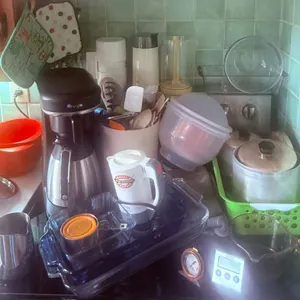 Kitchenware Lot with Knives, Coffee Maker, Cookware, and Utensils