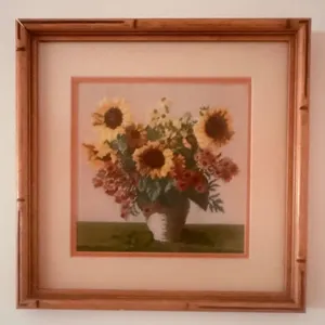 Framed Floral Needlepoint Artwork Featuring Sunflowers