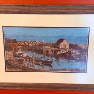 Framed Maritime Harbor Scene Print in Wood Frame