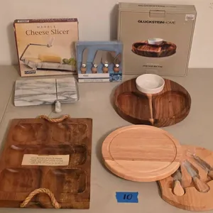 Cheese Slicer, Cheese Board, Chip and Dip Tray, and Wood Divider Tray (Monkeypod)