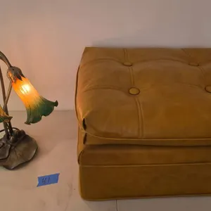 Accent Lamp, and Leather Ottoman with Vase