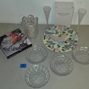Pedestal Cake Server, Millennium Flutes, and Mikasa Serving Plate Set