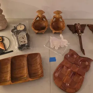 Decorative Elephant and Owl-Themed Lot with Mixed Materials