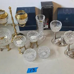 New Royal Irish Crystal Candle Holders and Vase Set with Decorative Bases