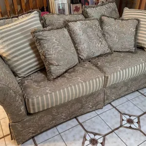 Classic Upholstered Sofa with Floral and Striped Design