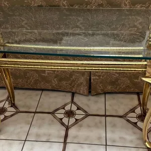 Glass Top Coffee Table with Gold-Tone Metal Base