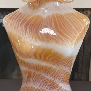 Handblown Art Glass Vase with Swirled Amber and White Design