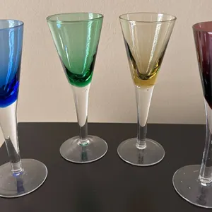 Five Cambridge Glass Company Colored Crystal Flutes