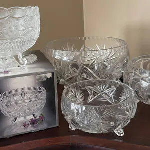Four Crystal Lead-Bohemian Style Fruit Bowls on Feet