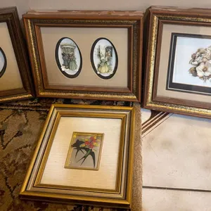Four 3D Framed Artwork Pieces with Floral and Figurative Themes