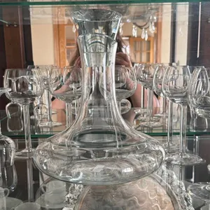 Handmade Romanian Glass Crystal Wine Decanter and Glassware Set