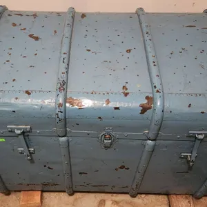 Vintage Blue Storage Trunk with Hinged Lid and Interior Lining, 40 x 23 x 22 Inches