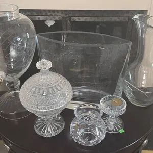 Crystal Glasswares Including Dispenser, Pitcher, Vase, and Decorative Pieces