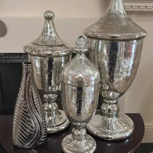 Mercury Glass Apothecary Jars and Ribbed Decorative Vase