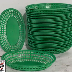 32 GREEN PLASTIC OVAL BASKET