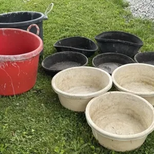 Lot of Feed Pans and Mineral Tubs
