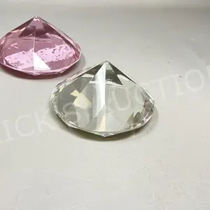 2 crystal diamond shape paperweights - 4" wide