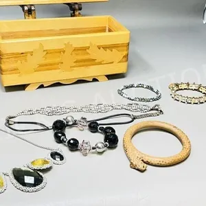 wooden trinket box w/ costume jewelry