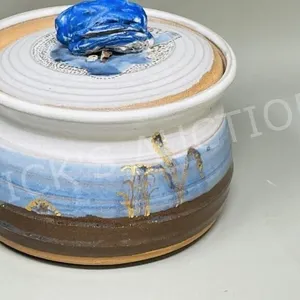 hand painted pottery jar w/ lid