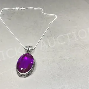Amethyst & silver pendant & chain