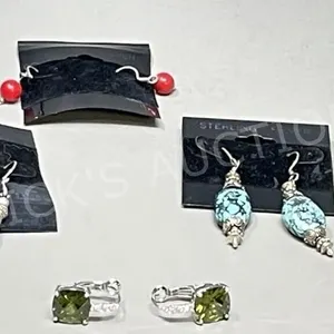 4 pair sterling earrings - coral,turquoise,Peridot