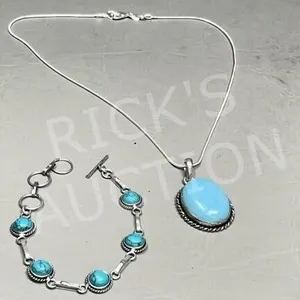 Turquoise & silver pendant & chain