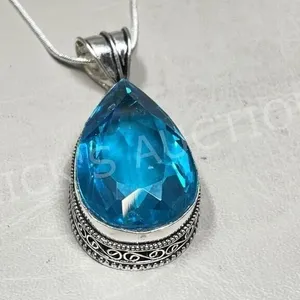 Blue Topaz & silver pendant w/ 925 chain