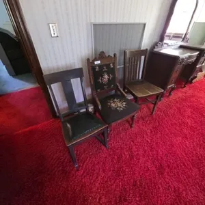 Set of 3 Vintage Wooden Chairs with Upholstered Se
