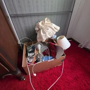 Box of Assorted Lamp Parts and Accessories