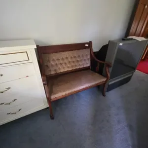 Antique Wooden Loveseat with Tufted Upholstery
