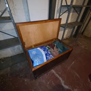 Vintage Wooden Storage Chest with Contents