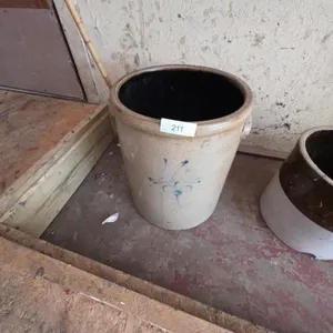 Vintage Stoneware Crock with Blue Floral Design