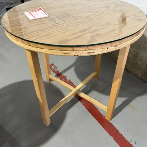 Glass top plywood table, 30 x 28” tall
