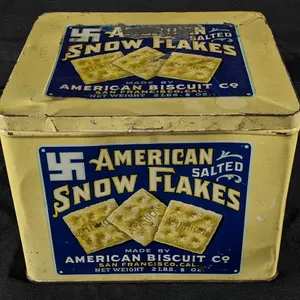 2# 8OZ TIN LITHO BIN AMERICAN SNOWFLAKES BISCUIT CRACKER SAN FRANCISCO CALIFORNIA