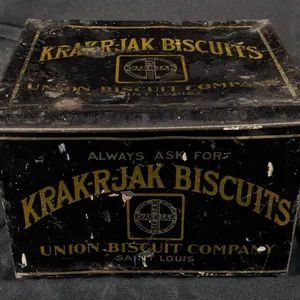 TIN LITHO BIN KRAK-R-JAK BISCUITS UNION BISCUIT CO ST LOUIS MISSOURI CRACKER