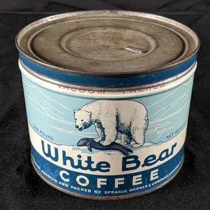 1# TIN LITHO CAN WHITE BEAR COFFEE SPRAGUE WARNER CO CHICAGO ILLINOIS