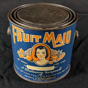 4# 10oz TIN LITHO CAN FRUIT MAID STRAWBERRY FRUIT PRESERVES OELERICH & BERRY CO CHICAGO ILLINOIS