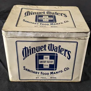2# 8oz TIN LITHO BIN MINUET WAFERS SANITARY FOOD MANFG CO ST PAUL MINNESOTA