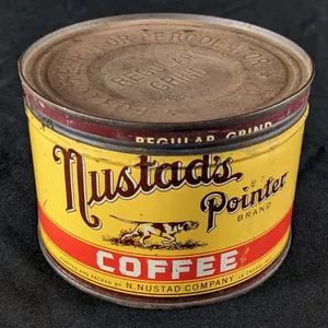 1# TIN LITHO CAN NUSTAD'S POINTER BRAND COFFEE LA CROSSE WISCONSIN