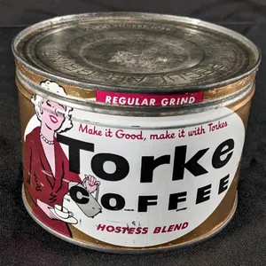 1# TIN LITHO CAN TORKE COFFEE HOSTESS BLEND SHEBOYGAN WISCONSIN